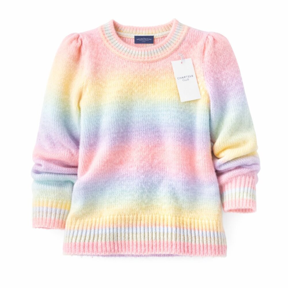 Charter Club Petite Ombre Sweater PS NWT Pastel Rainbow Knit Crewneck Soft Color